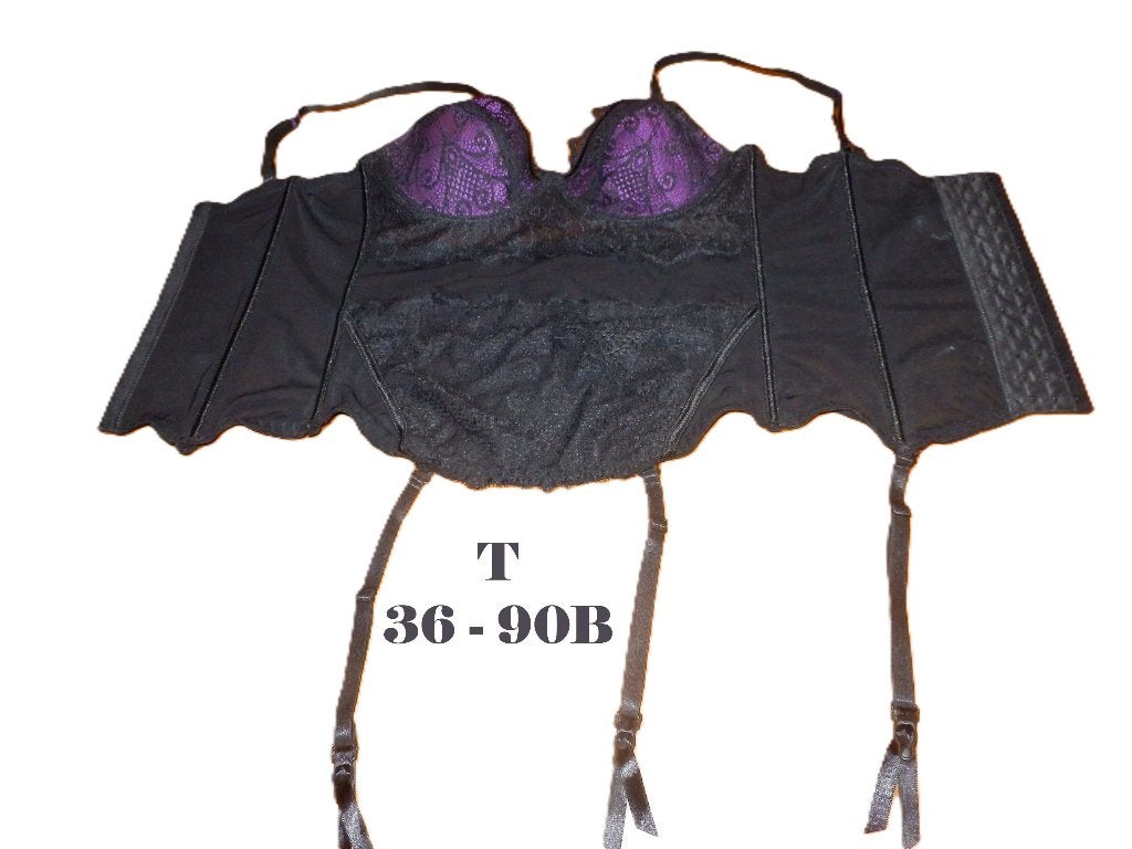 (3) -guépiére femme noir violet t.36 - 90b - chuchotement -, Kleding | Dames, Ondergoed en Lingerie, Chuchotements, Ophalen of Verzenden