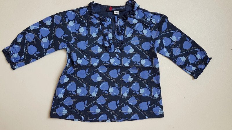 DELICIOUS APPLE - Blouse avec pommes bleues - T.12 mois, Gebruikt, Meisje, Ophalen of Verzenden, Delicious Apple