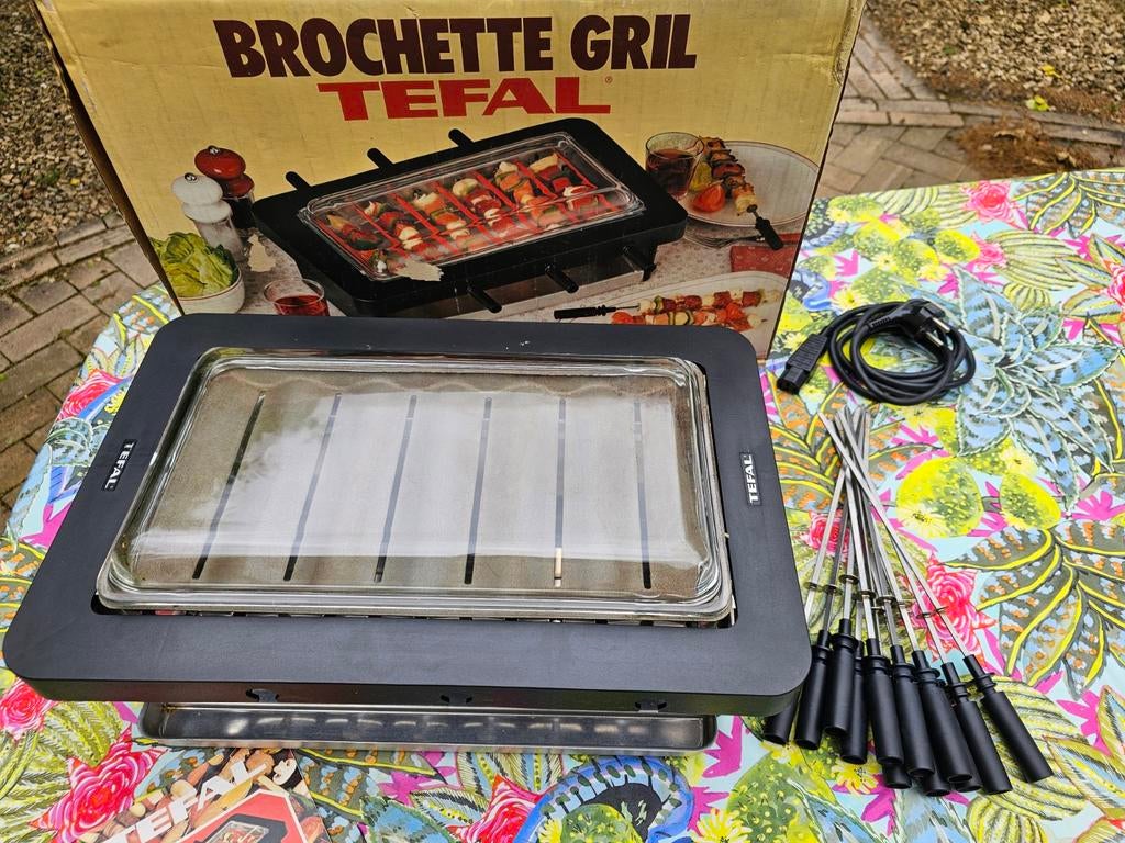Tefal barbecue de table gril et brochettes couvercle verre, Enlèvement, Utilisé