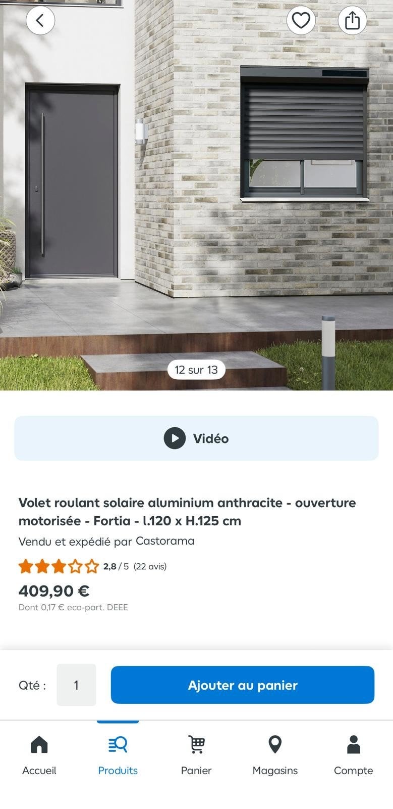 Volet roulant solaire aluminium anthracite motorisé Fortia 1, Enlèvement
