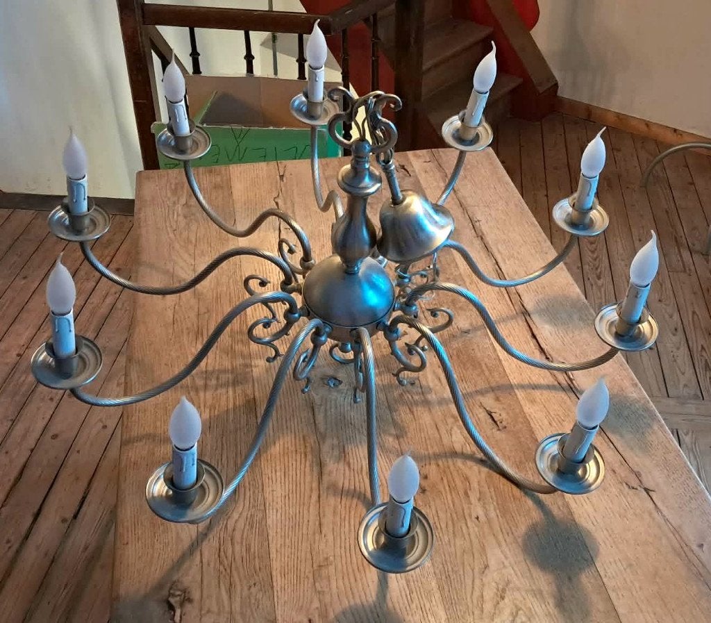 Grand lustre chandelier 10 feux – style baroque / rocaille, Huis en Inrichting, Lampen | Kroonluchters, Ophalen, Gebruikt, Metaal
