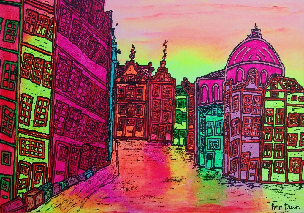 Kunsthandel Gennep - "Amsterdam Stroomarket", Antiquités & Art, Art | Peinture | Moderne, Enlèvement ou Envoi, Peint à la main