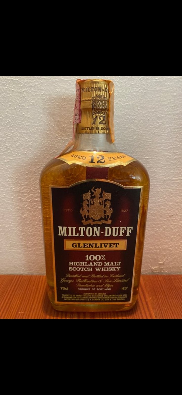 Miltonduff-Glenlivet 12 Years Old (1970s) - 75cl / 43%, Ophalen of Verzenden, Zo goed als nieuw
