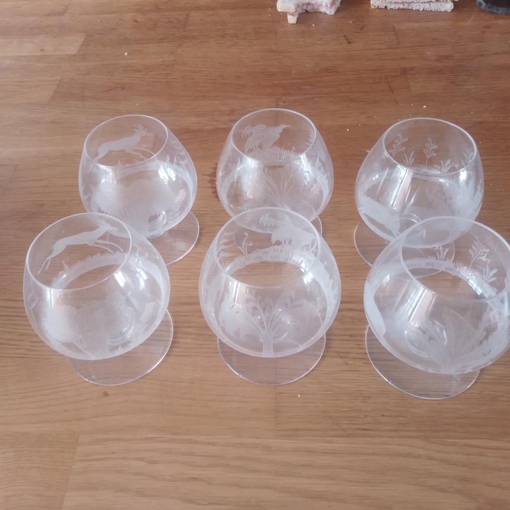 6 verres à cognac spéciaux gravés, Enlèvement