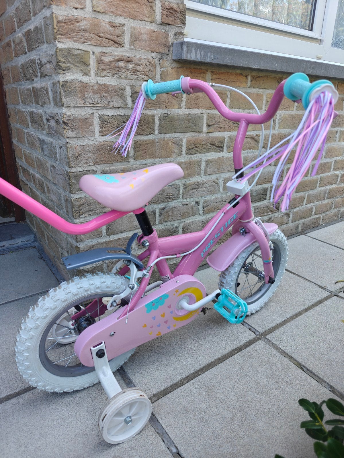 Prestige kinderfiets met zijwieltjes en duwstang, Enlèvement, Tige de poussée