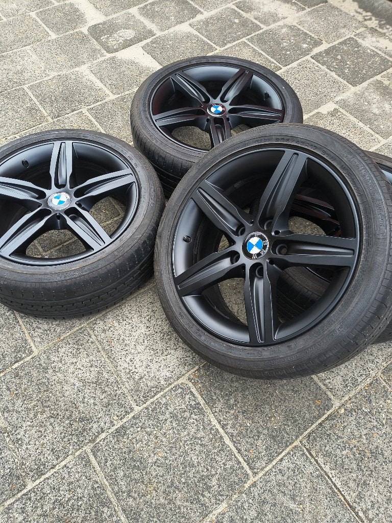 Bmw velgen 17 inch zwart banden 5x120 3-serie 1-serie f20, Ophalen, Gebruikt, BMW