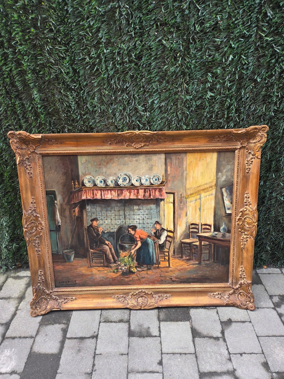 grote antieke schilderij, Ophalen
