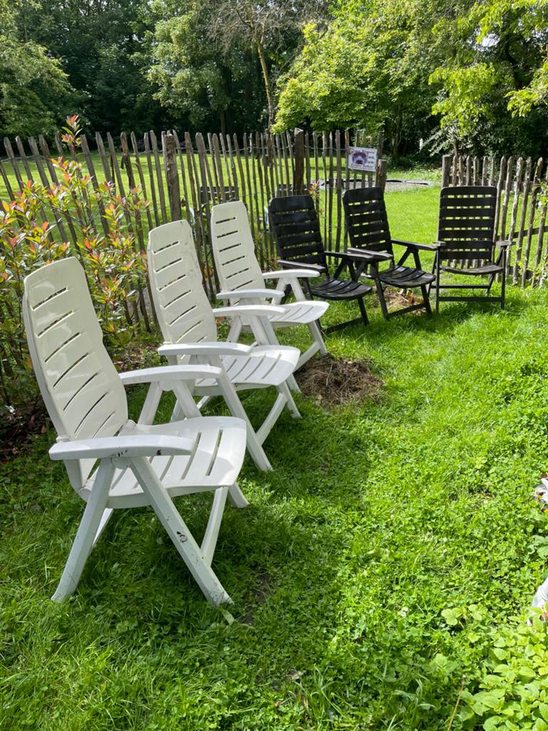 Set van 6 kunststof tuinstoelen, Tuin en Terras, Tuinstoelen, Ophalen, Gebruikt, Kunststof, Verstelbaar