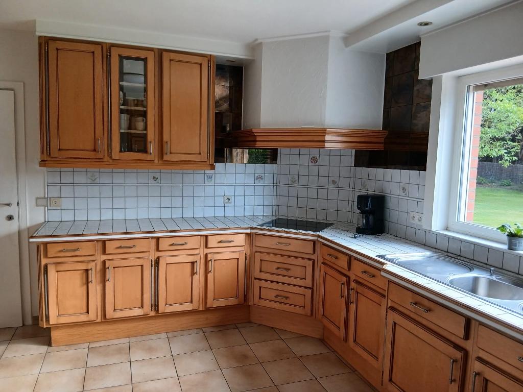 Keuken in massief esdoornhout - gratis!, Huis en Inrichting, Ophalen, Gebruikt, Bruin, Hoekkeuken
