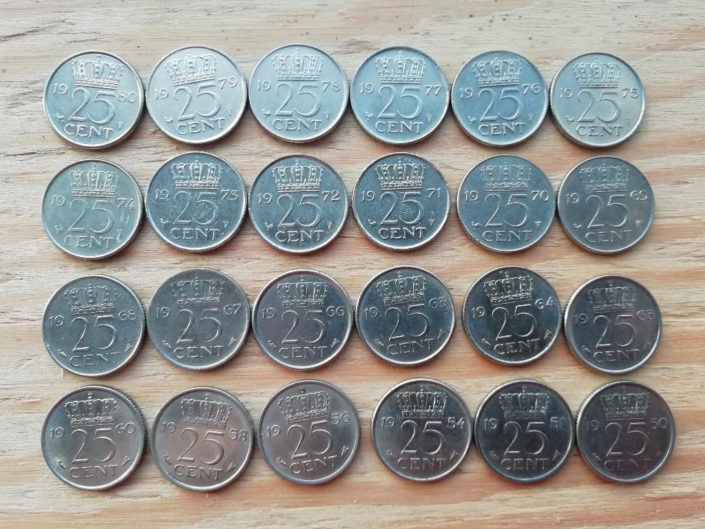 25 cents Juliana 1950 - 1980 Lot N1, Enlèvement ou Envoi, Reine Juliana, 25 centimes, Monnaie en vrac