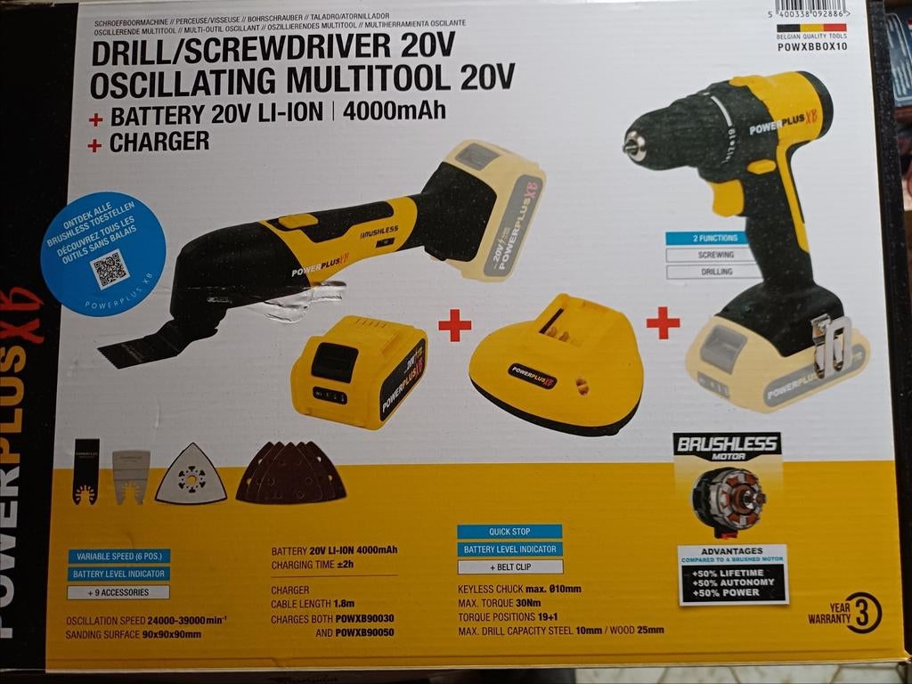 Box PowerPlus
Perceuse  + multitool oscillant, Enlèvement, Neuf, Perceuse