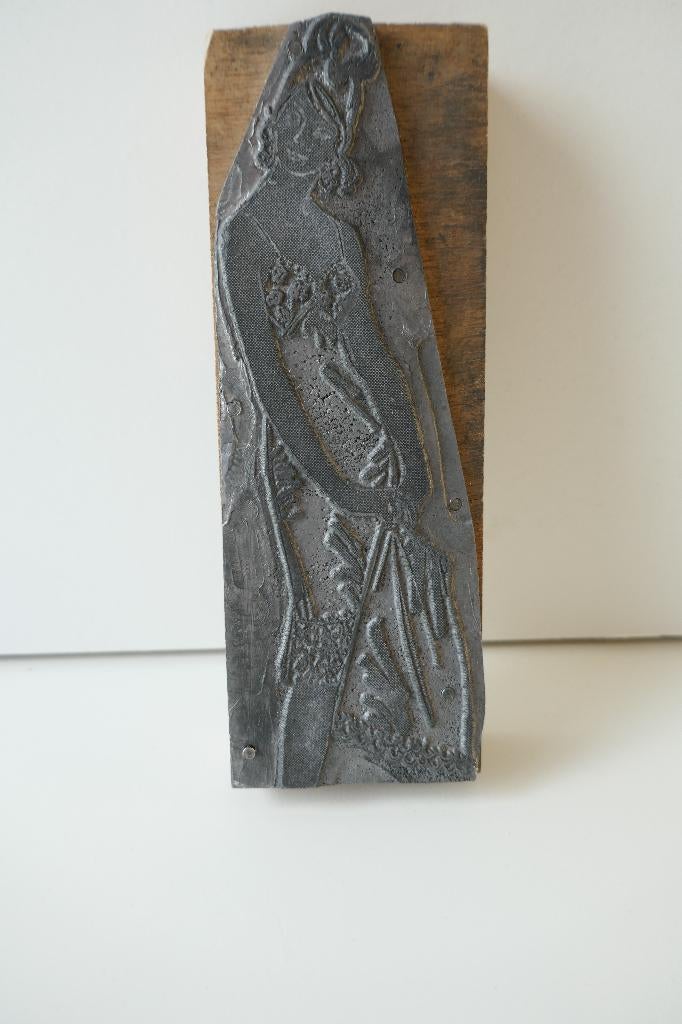 Antiek drukblok – dame in avondjapon  – ca. 1920-1940, Antiek en Kunst, Ophalen of Verzenden