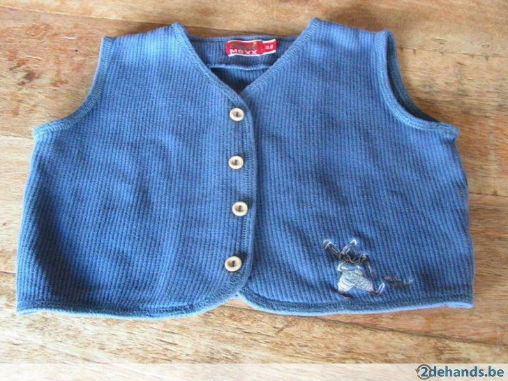 Blauw vestje met 4 houten knoopjes, Utilisé, Garçon ou Fille, Pull ou Veste
