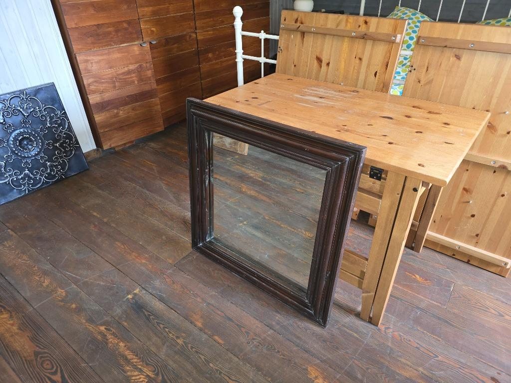 Oude spiegel, Huis en Inrichting, Woonaccessoires | Spiegels, Ophalen, Gebruikt, Vierkant, 75 tot 100 cm