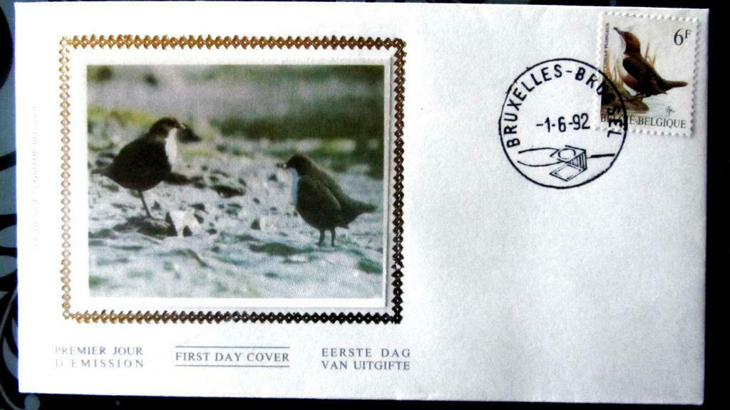 FIRST DAY COVER OP ZIJDE- VOGELS VAN BUZIN- DE WATERSPREEUW, Ophalen of Verzenden, Gestempeld, Dier of Natuur