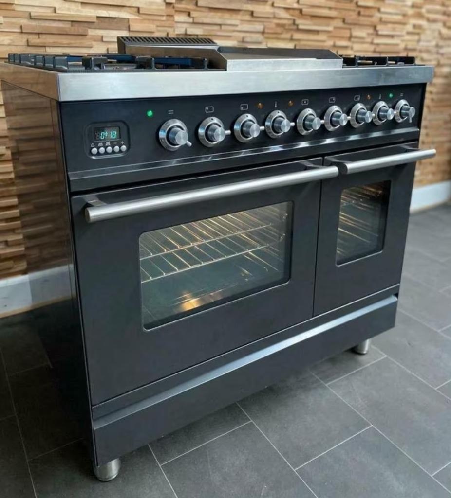 🔥 Poêle Boretti de luxe 90 cm anthracite avec raccords, Gaz, Classe énergétique A ou plus économe, Enlèvement ou Envoi, Comme neuf