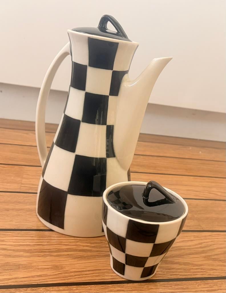 Boch Damier Expo ‘58- koffie- en suikerpot, Antiquités & Art, Antiquités | Services (vaisselle) pièces, Enlèvement ou Envoi