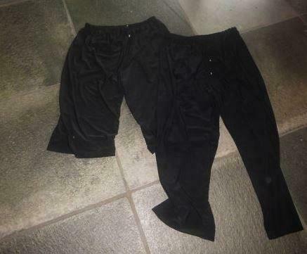 [3962]2 zwarte broeken knie en lang polyester met elastiek, Zwart, Maat 42/44 (L), Ophalen of Verzenden, Lang