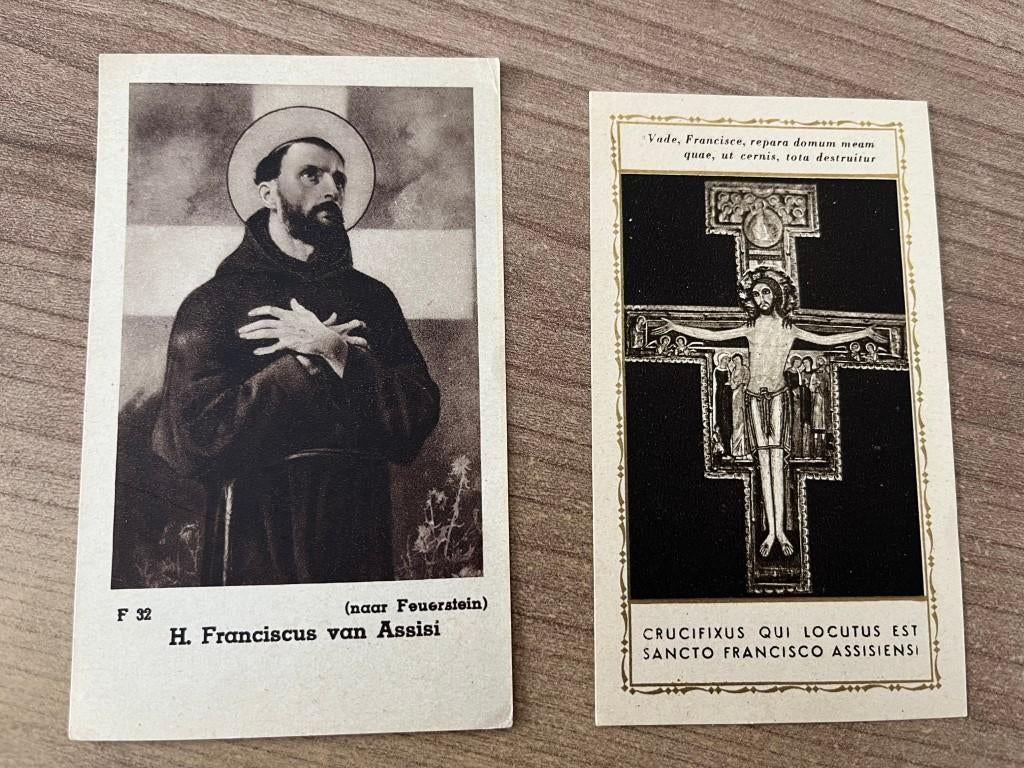 Gebedsprent Franciscus van Assisi - boodschap paus Pius XII, Verzamelen, Bidprentjes en Rouwkaarten, Ophalen of Verzenden