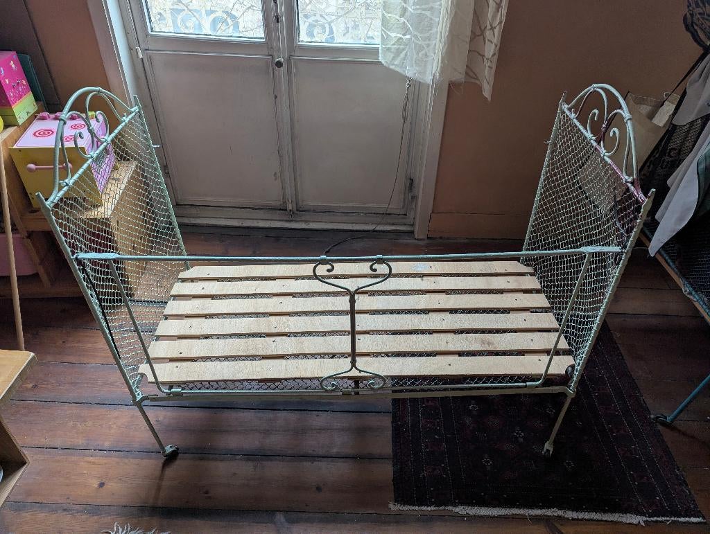 Vintage metalen opklapbed voor kinderen - groene kleur, Ophalen, Gebruikt, Vintage, 190 cm of minder