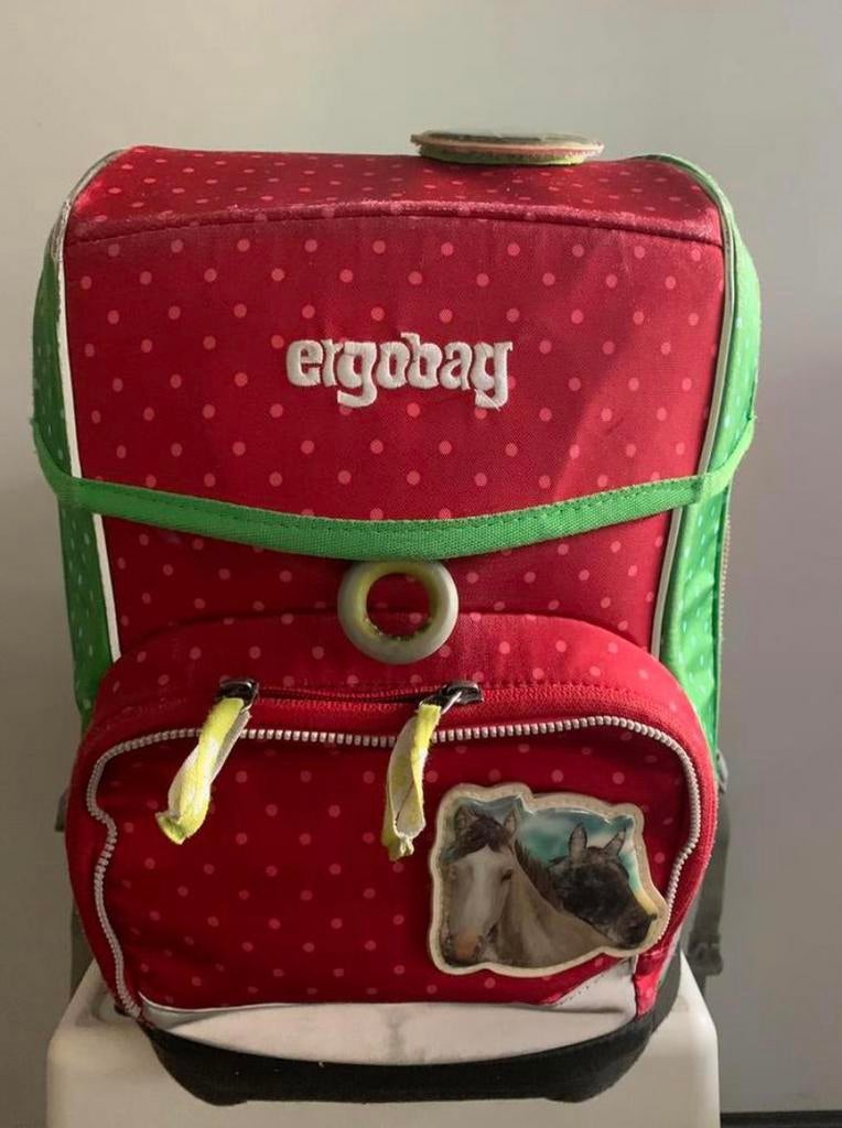 Sac à dos - cartable avec chevaux rouge vert, Enlèvement, Utilisé, Rouge, Sac à dos