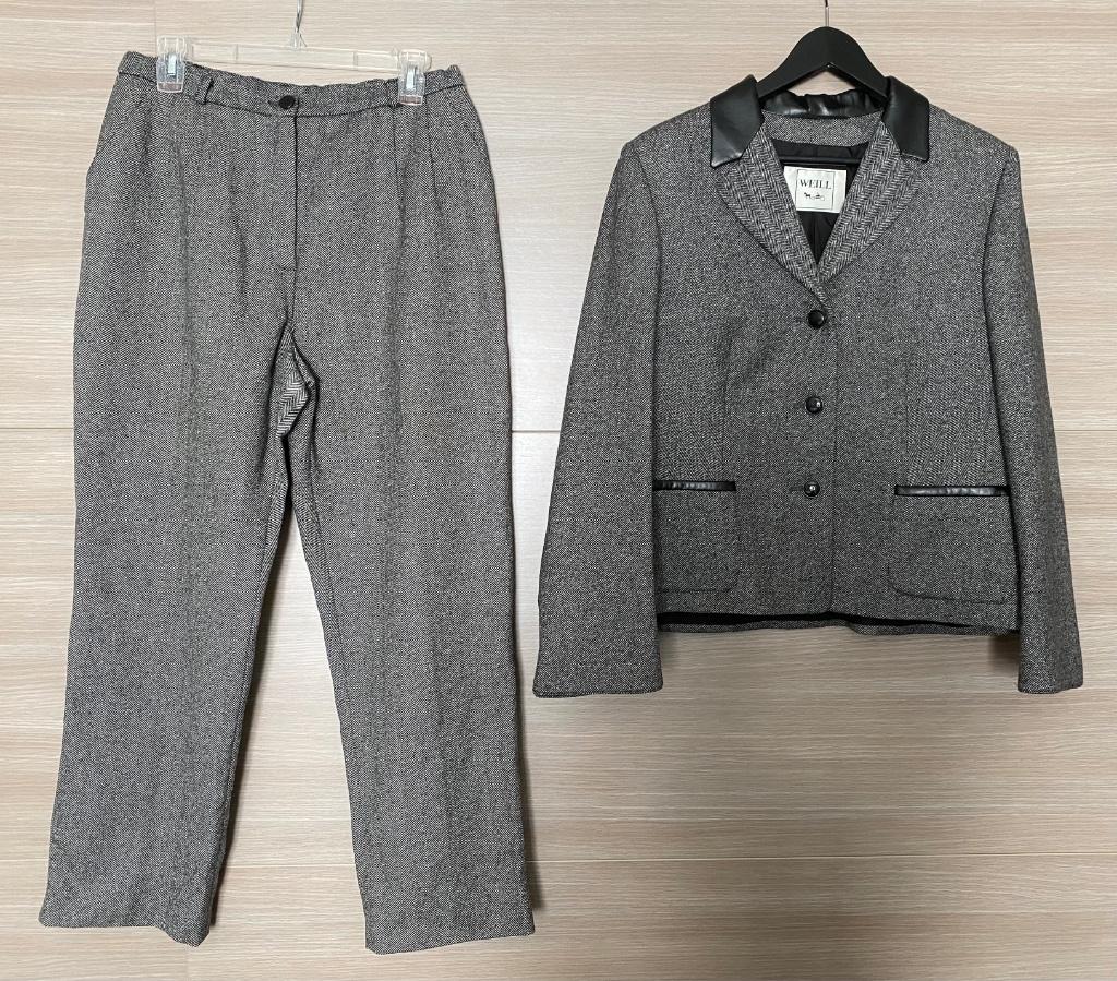 Grijs broekpak met visgraatmotief Weill maat 42, Kleding | Dames, Jasjes, Kostuums en Pakken, Kostuum of Pak, Verzenden, Maat 42/44 (L)