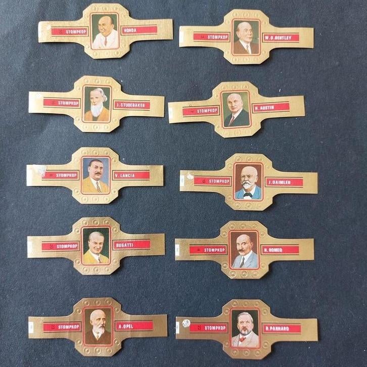 10 sigarenbandjes Stompkop : autoconstructeurs, Verzamelen, Ophalen of Verzenden, Zo goed als nieuw, Sigarenbandjes