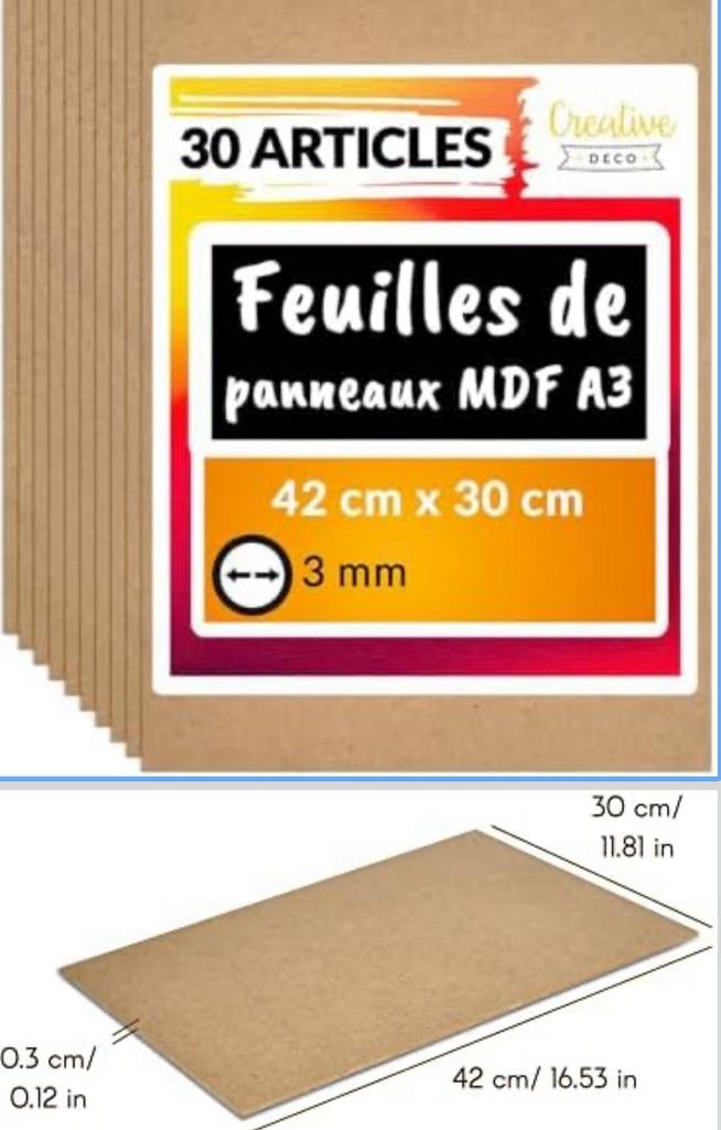 Creative Deco MDF 30 x A3 - Panneau | 420 x 300 x 3 mm, Enlèvement ou Envoi, Neuf, MDF