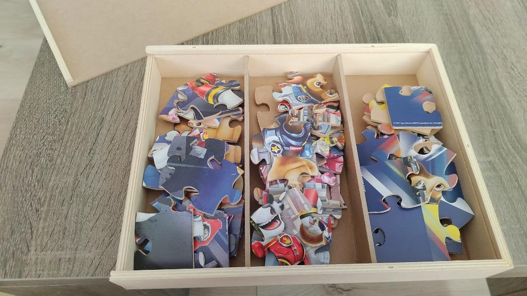 houten kistje 3 puzzels 24stuks paw patrol, Ophalen, 2 tot 4 jaar, Gebruikt, 10 tot 50 stukjes