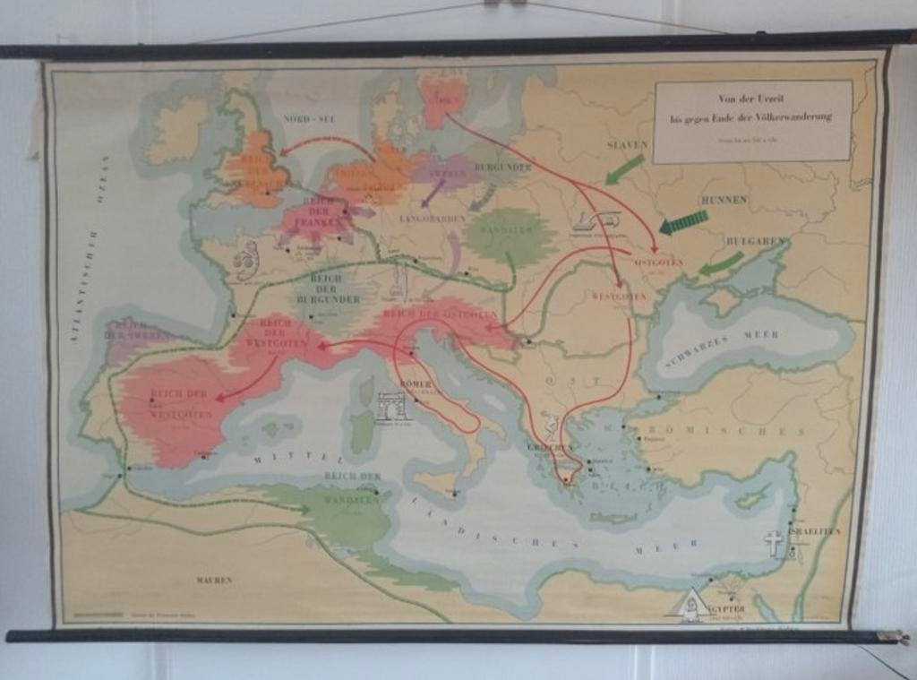 Vintage schoolkaart Europa op linnen, Ophalen of Verzenden