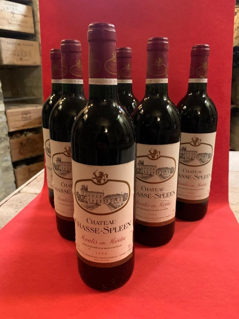 Chateau Chasse-Spleen 1994 6 flessen, Frankrijk, Ophalen of Verzenden, Zo goed als nieuw, Rode wijn