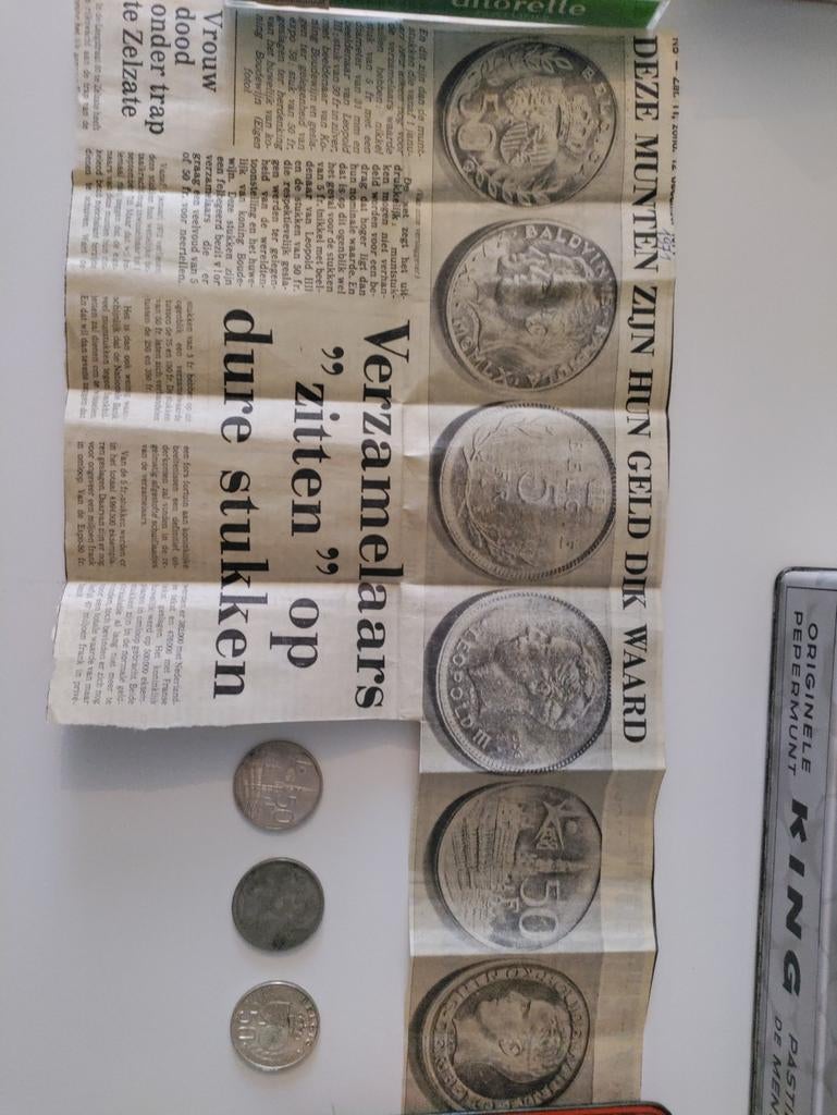set van 3 munten met krantenartikel uit 1971, Ophalen of Verzenden, Munten