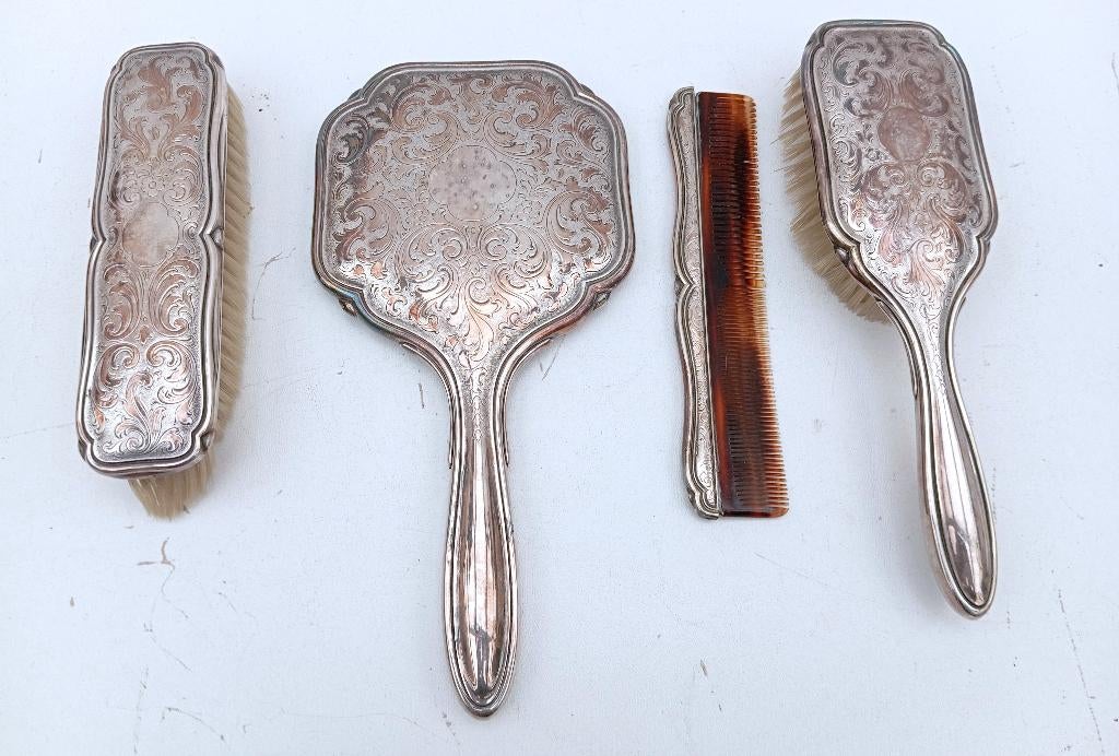 zilver kapset spiegel borstel kam art nouveau, Antiek en Kunst, Ophalen of Verzenden