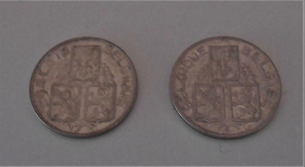 2 munten 1 franc Léopold III - type Wynants 1939 - 1940, Verzenden, België, Losse munt