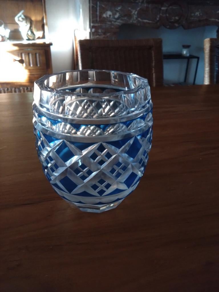 Val Saint Lambert blauwe vaas 18cm, Ophalen