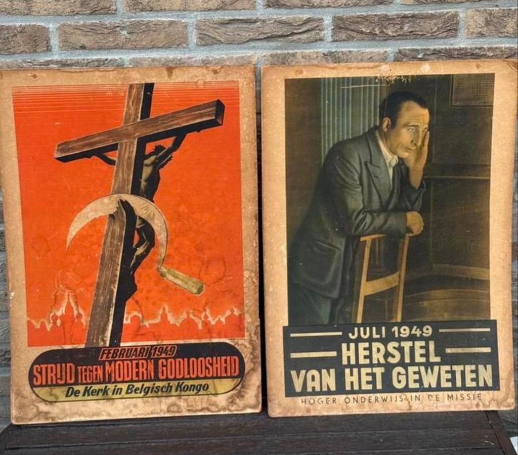 2 christelijke kartonnen platen 1949 communisme, Ophalen of Verzenden