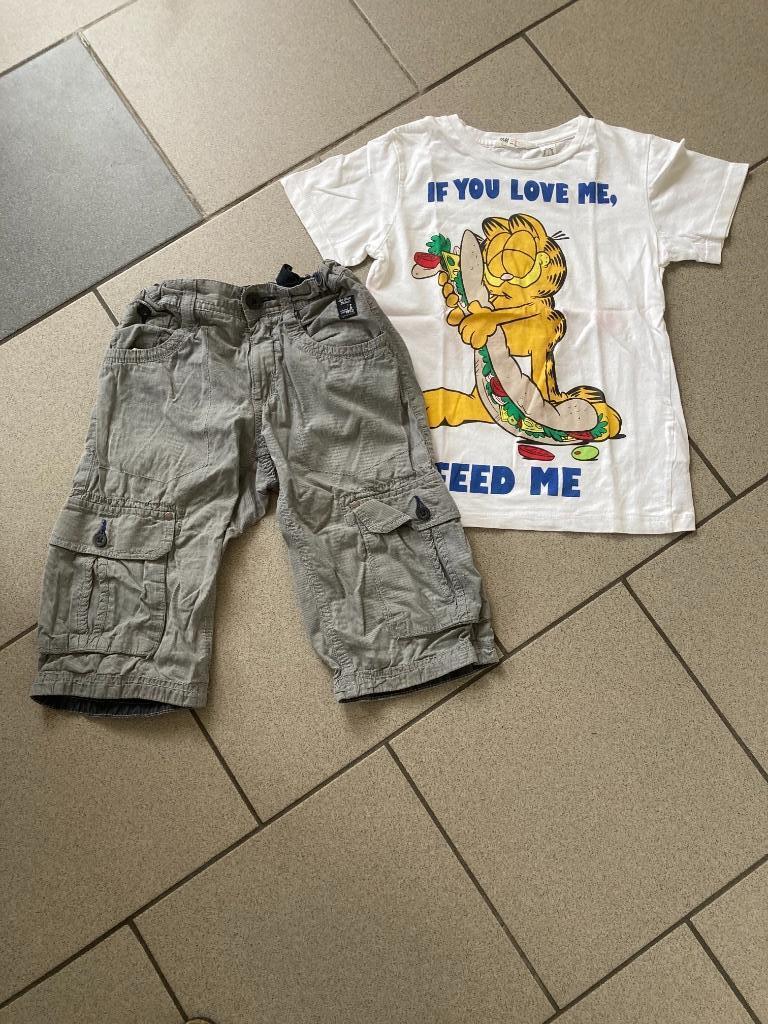 T-shirt met3/4de broek toffe set mt134-140 in prima staat, Enlèvement, Utilisé, Garçon, Ensemble