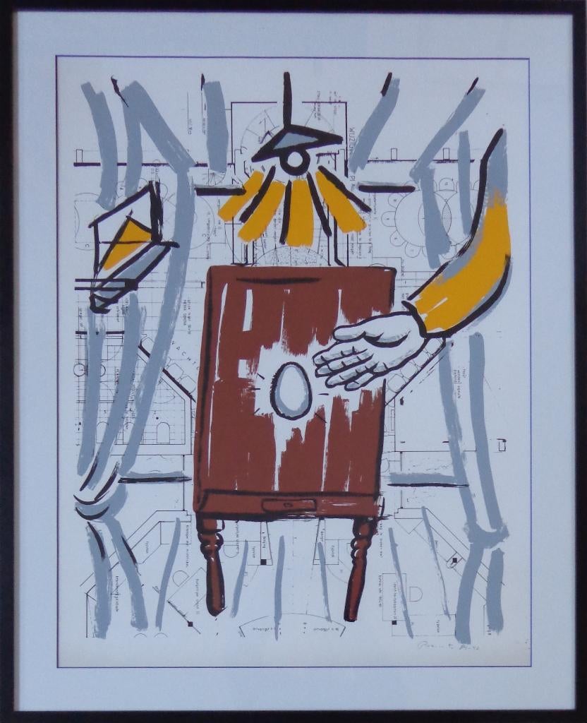 FRED BERVOETS / FIGURATIE / KLEURZEEFDRUK / 99x81cm / KADER, Enlèvement