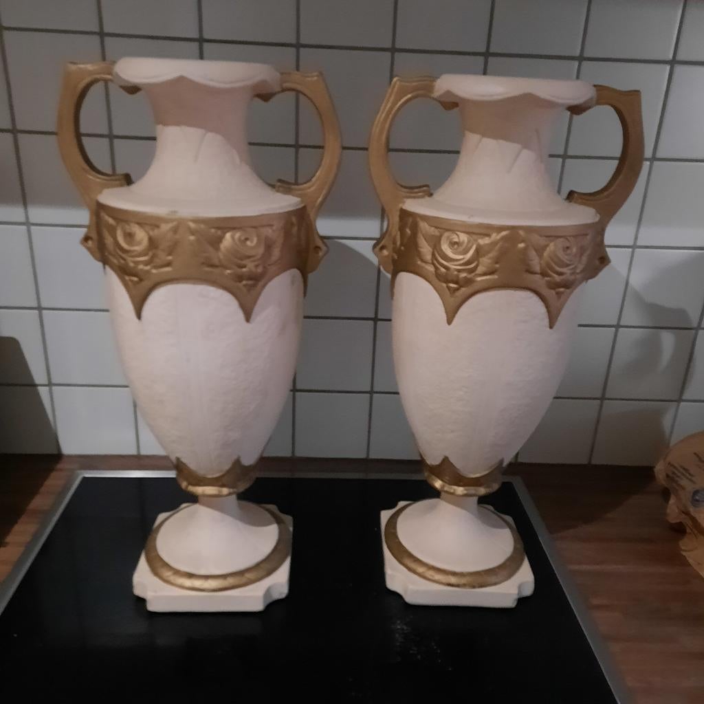 Vases, couple, en plâtre., Enlèvement ou Envoi