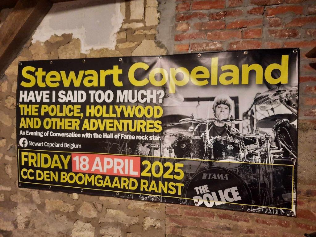 doek affiche optreden Stewart Copeland The Police, Ophalen, Nieuw, Poster, Artwork of Schilderij