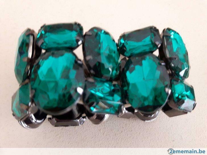 bracelet  grosse pierre strass turquoise vert bleu élastique, Enlèvement ou Envoi, Utilisé, Bleu, Élastique