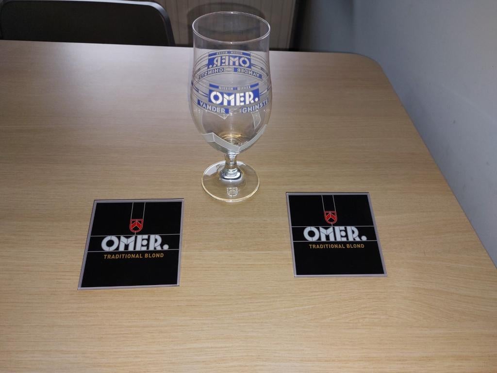 Verzamel glas +onderzetters Omer, Ophalen of Verzenden, Zo goed als nieuw, Glas of Glazen, Overige merken