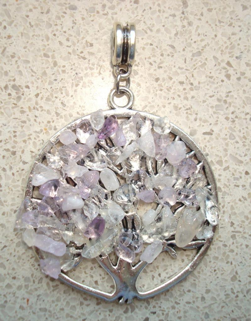 Kettinghanger Levensboom met licht amethist, Bijoux, Sacs & Beauté, Pendentifs, Neuf, Pierre ou Minéral, Violet, Fleur ou Plante