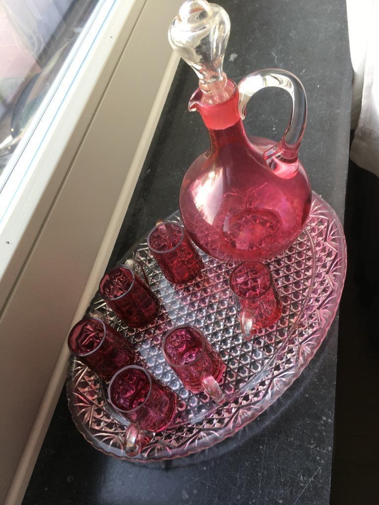 Carafe en verre antique et 6 verres, service à liqueur, Antiquités & Art, Enlèvement ou Envoi