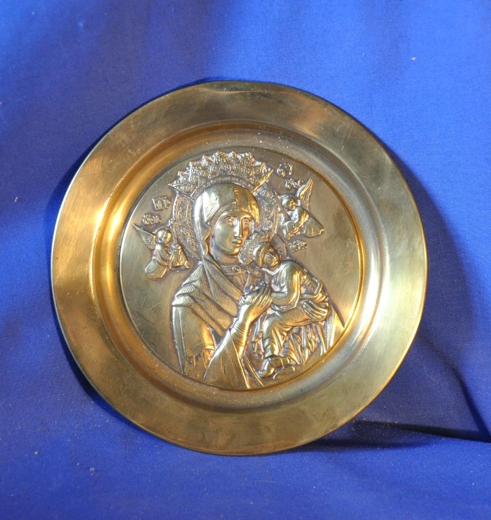 assiette murale religieuse en cuivre vierge a l'enfant, Enlèvement ou Envoi