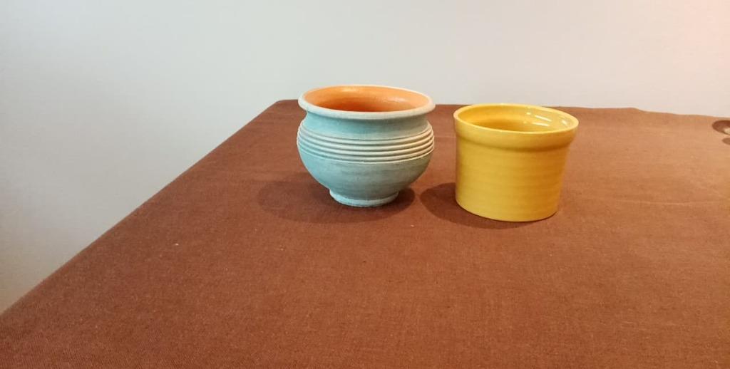 pots de fleurs muster jaune céramique bleu poterie, Jardin & Terrasse, Enlèvement ou Envoi, Moins de 25 cm, Comme neuf, Intérieur