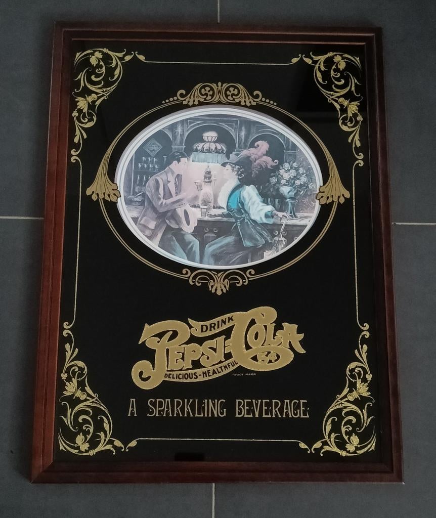Pepsi Cola glas in kader 44 x 59cm, Verzamelen, Ophalen of Verzenden, Zo goed als nieuw, Reclamebord