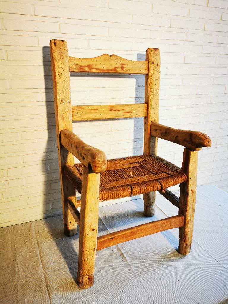 Zeer decoratieve, antieke boerenstoel met gevlochten zitting, Ophalen of Verzenden