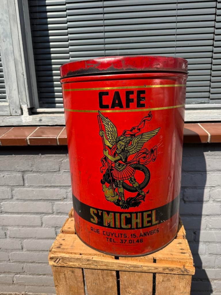 St. Michel oud koffie reclame blik XL, Verzamelen, Ophalen of Verzenden, Gebruikt, Koffie, Overige merken
