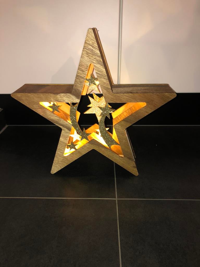 Kerst ster uit hout met led verlichting, Diversen, Ophalen of Verzenden